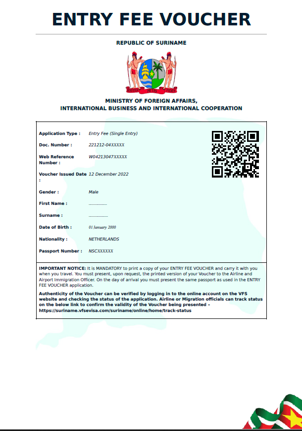 Suriname Entry Fee Voucher